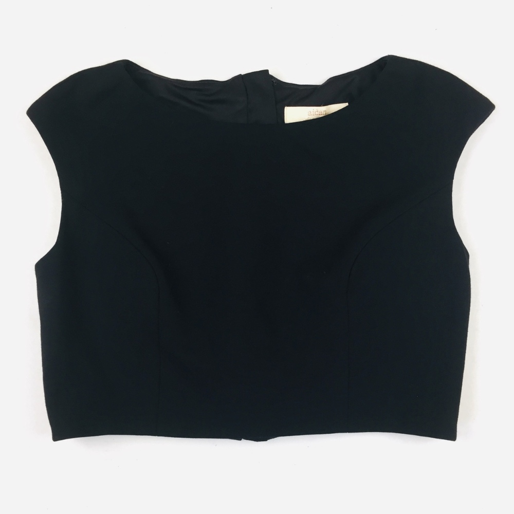 Aidan Mattox 6 Black NWT crop top stretch cap slee